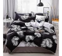 FANSU Set Copripiumino Singolo Bambina 150x200 cm - Copripiumino letto Singolo Bambini in Microfibra 3 Pezzi con 2 Federa(50x75CM) cme Chiusura a Cerniera - Nero Foglie Bianche