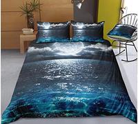 FANSU Set di Biancheria da Letto di 3D Mare Oceano Stampa Digitale, 3 Pezzi in Microfibra con Chiusura e Federa a Cerniera Set Copripiumino Matrimoniale (180x210cm,Chiaro di Luna)