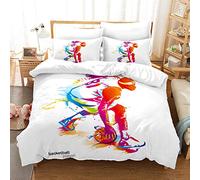 FANSU Set di Biancheria da Letto di 3D Pallacanestro Stampa Digitale, 3 Pezzi in Microfibra con Chiusura e Federa a Cerniera Set Copripiumino Matrimoniale (220x240cm,Giocatore di Basket)