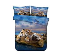 FANSU Set di Biancheria da Letto di 3D Tigre Stampa Digitale, 3 Pezzi in Microfibra con Chiusura e Federa a Cerniera Set Copripiumino Matrimoniale (150x200cm,Aquila)