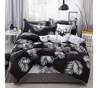 FANSU Set di Biancheria da Letto Matrimoniale de 4 Pezzi, Impianto Set Copripiumino per Letto Matrimoniale Chiusura a Zip con Lenzuola Piane e 2 federe (220x240cm,Foglie Nere)