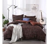 FANSU Set di Biancheria da Letto Matrimoniale de 4 Pezzi, Set A Pois Triangolo Copripiumino per Letto Matrimoniale Chiusura a Zip con Lenzuola Piane e 2 federe (200x200cm,Leopardo Marrone)