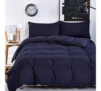 FANSU Set di Biancheria da Letto Matrimoniale de 4 Pezzi, Set Plain Colore Solido Copripiumino per Letto Matrimoniale Chiusura a Zip con Lenzuola Piane e 2 federe (220x240cm,Marina)