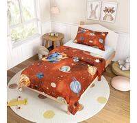 FANSU Set di Biancheria da Letto per Bambini, 2 pezzi, Set Copripiumino Singolo e 1 Federa, Motivo Cielo Stellato Fantasy 3D, Copripiumino Cerniera in Microfibra Morbido (Rosso 1,140x200cm)