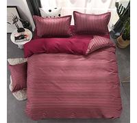 FANSU Set di Copripiumino 4 Pezzi, Matrimoniale 100% Microfibra Stampa Strisce Eleganti Minimalista Biancheria da Letto Copripiumini e Federe Singolo Doppio King (180x220cm-1.8M,Rosso Borgogna)