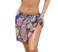 FANSU Sottile Copricostume Donna Mare, Estate Stile Esotico Moda Pareo Donna Mare, Traslucido Corto Vestito Spiaggia per Estate, Spiaggia, Piscina (Blu Rosa Giallo,l)
