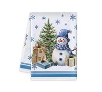 FANSU Strofinacci da Cucina Natale, Serie Blu Set 2 Strofinacci da Cucina Natalizi Canovacci Cucina Microfibra Asciugamano da Cucina Assorbente Asciugamani da Bar (Pupazzo di neve,40x60cm)
