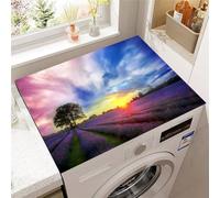 FANSU Tappetino Superiore Antiscivolo Lavatrice, Tappetino Protettivo per Copertura Superiore per Lavatrice Assorbente Stampa Lavanda 3D per Frigorifero Cucina (Alba,60x60cm)