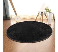 FANSU Tappeto Shaggy Pelo Lungo Tondo Modern Tappeti Salotto, Tappetini Peloso Tinta Unita Antiscivolo Soffice Peluche per Camera dei Bambini Camera da Letto Studio Ufficio (Nero,120cm)