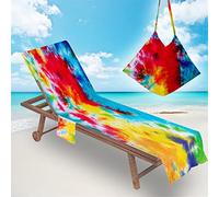 FANSU Telo Mare per Lettino da Spiaggia Portatile Fodera per Sedia da Spiaggia con Tasche Laterali, Copertura per Sedia di Sdraio Asciugamano Sport Piscina (75x210cm,Tie Dye)