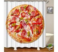 FANSU Tende da Doccia Antimuffa Impermeabile, 3D Cibo Digitale Stampato Moderne Poliestere Resistente Tessuto Lavabile Tenda della Vasca da Bagno con 12 Ganci (120x180cm,Pizza)