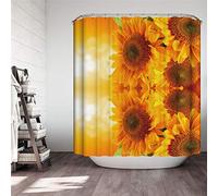 FANSU Tende da Doccia Antimuffa Impermeabile, Moderne 3D Girasole Stampato Poliestere Resistente Tessuto Lavabile Tenda della Vasca da Bagno con 12 Ganci (E,90x180cm)
