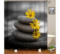FANSU Tende da Doccia Antimuffa Impermeabile, Moderne 3D Shabby Stampato Poliestere Resistente Tessuto Lavabile Tenda della Vasca da Bagno con 12 Ganci (150x180cm,Girasole)
