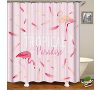 FANSU Tende da Doccia Antimuffa Impermeabile, Moderne 3D Stampato Poliestere Resistente Tessuto Lavabile Tenda della Vasca da Bagno con 12 Ganci (Fenicottero,180x200cm)