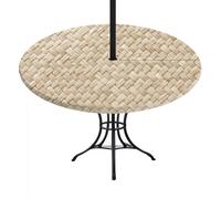 FANSU Tovaglia con Foro per Ombrellone e Cerniera, Rotonda Tovaglia con Eastico Antimacchia e Impermeabile per Esterni, Patio, Giardino, Feste e Barbecue (Tessitura della paglia 8,L)