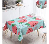 FANSU Tovaglia Idrorepellente, Rettangolare Impermeabile Antimacchia 3D Frutta Lavabile Copritavolo Quadrata Tavolo Panno per Cucina Sala da Pranzo Ristorante Giardino (140x180cm,Rosa Fragola)