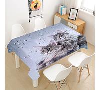 FANSU Tovaglia Idrorepellente, Rettangolare Impermeabile Antimacchia 3D Gatto Moderne Cucina Lavabile Copritavolo Quadrata Tavolo Panno per Sala da Pranzo Giardino (Coppia di Gatti,140x180cm)