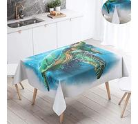 FANSU Tovaglia Idrorepellente, Rettangolare Impermeabile Antimacchia 3D Tartaruga di Mare Cucina Lavabile Copritavolo Quadrata Tavolo Panno per Sala da Pranzo (Blu Artistico,100x140cm)