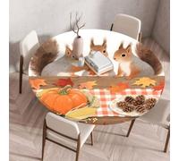 FANSU Tovaglia Rotonda Antimacchia Con Bordo Elastico,Thanksgiving Day Tavolino Cucina Decoration Copritavolo per Tavolo da Pranzo, Tavolino da Caffè, Feste (Scoiattolo 7,90cm)