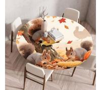FANSU Tovaglia Rotonda Antimacchia Con Bordo Elastico,Thanksgiving Day Tavolino Cucina Motivo a mais scoiattolo Decoration Copritavolo per Tavolo da Pranzo (Stile 7,130cm)