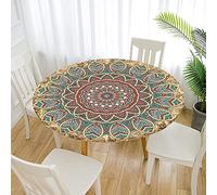 FANSU Tovaglia Rotonda Antimacchia Impermeabile con Bordo Elastico Adatto, Copertura Poliestere Moderna Lavabile Copritavolo per la Decorazione della Casa Cucina (Mandala Marrone,Diametro 150 cm)
