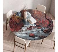 FANSU Tovaglia Rotonda con Bordo Elastico, 3D Stampa Tovaglie in Poliestere per Esterno Lavabile Antimacchia per Tavolo da Esterno, Giardino, Cucina (Autunno rosso,200cm)