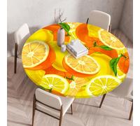 FANSU Tovaglia Rotonda con Bordo Elastico, Antimacchia Protezione Rotondo Copritavolo, Tovaglia Antiscivolo, Copritavolo Tavolo per Cucina Giardino Decorazione (Limone 9,Diametro 70 cm)