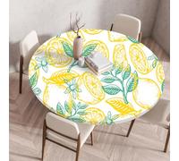 FANSU Tovaglia Rotonda con Bordo Elastico, Antimacchia Protezione Rotondo Copritavolo, Tovaglia Antiscivolo, Copritavolo Tavolo per Cucina Giardino Decorazione (Limone 6,Diametro 90 cm)