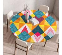 FANSU Tovaglia Rotonda con Bordo Elastico, Tovaglie in Poliestere per Esterno con 3D Stampa Antimacchia Lavabile per Tavolo da Esterno, Giardino, Cucina (Patchwork 4,150cm)
