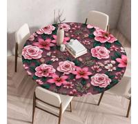 FANSU Tovaglia Rotonda con Bordo Elastico, Tovaglie in Poliestere per Esterno con 3D Stampa Antimacchia Lavabile per Tavolo da Esterno, Giardino, Cucina (Fiore rosso 5,200cm)