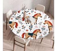 FANSU Tovaglia Rotonda con Bordo Elastico, Tovaglie in Poliestere per Esterno con 3D Stampa Antimacchia Lavabile per Tavolo da Esterno, Giardino, Cucina (Stampa Cavallo 5,90cm)