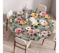 FANSU Tovaglia Rotonda con Bordo Elastico, Tovaglie in Poliestere per Esterno con 3D Stampa Antimacchia Lavabile per Tavolo da Esterno, Giardino, Cucina (Stampa rosa 6,120cm)