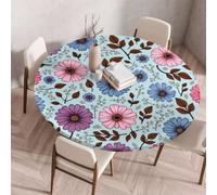 FANSU Tovaglia Rotonda con Bordo Elastico, Tovaglie in Poliestere per Esterno con 3D Stampa Antimacchia Lavabile per Tavolo da Esterno, Giardino, Cucina (Stampa Margherita 5,200cm)