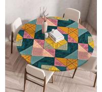 FANSU Tovaglia Rotonda con Bordo Elastico, Tovaglie in Poliestere per Esterno con 3D Stampa Antimacchia Lavabile per Tavolo da Esterno, Giardino, Cucina (Patchwork 6,120cm)