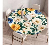 FANSU Tovaglia Rotonda con Bordo Elastico, Tovaglie in Poliestere per Esterno con 3D Stampa Antimacchia Lavabile per Tavolo da Esterno, Giardino, Cucina (Rosa Dorata 6,90cm)