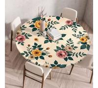FANSU Tovaglia Rotonda con Bordo Elastico, Tovaglie in Poliestere per Esterno con 3D Stampa Antimacchia Lavabile per Tavolo da Esterno, Giardino, Cucina (Rosa Dorata 2,200cm)