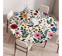FANSU Tovaglia Rotonda con Bordo Elastico, Tovaglie in Poliestere per Esterno con 3D Stampa Antimacchia Lavabile per Tavolo da Esterno, Giardino, Cucina (Stile Floreale 5,200cm)