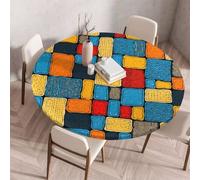 FANSU Tovaglia Rotonda con Bordo Elastico, Tovaglie in Poliestere per Esterno con 3D Stampa Antimacchia Lavabile per Tavolo da Esterno, Giardino, Cucina (Patchwork 5,200cm)
