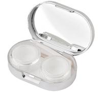 FanSynrare Custodia portatile per lenti a contatto con specchio, custodia compatta per cosmetici, custodia sottile per occhiali, include pinzette e asta, elegante tinta unita, Argento, Scatola