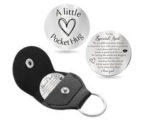 FanSynrare Pocket Hug Token - Segnalino a lungo raggio con portachiavi in pelle inciso, argento, Taglia unica (9)