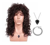 FantaLook Parrucca Cosplay Marrone Scuro Lungo Riccio 70 80S Con Collana E Braccialetto Mater Per Halloween