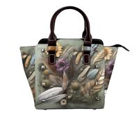 Fantascienza Future Donne Top Handle Borsa a Spalla Personalità Rivetto Satchel Tote Medie Dimensioni Borsa Borsa Borsa, Fiore Piuma, One Size