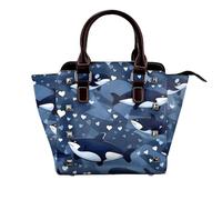 Fantascienza Future Donne Top Handle Borsa a Spalla Personalità Rivetto Satchel Tote Medie Dimensioni Borsa Borsa Borsa, Balena assassina blu, One Size