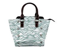 Fantascienza Future Donne Top Handle Borsa a Spalla Personalità Rivetto Satchel Tote Medie Dimensioni Borsa Borsa Borsa, Striscia ondulata verde, One Size