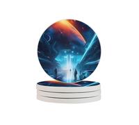 Fantascienza Future un set di quattro sottobicchieri in pietra che sono assorbenti e utilizzati come sottobicchieri decorativi per la casa per tazze