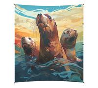 Fantasia Acquerello Leoni Marini Tenda da Spiaggia Facile da Montare,Parasole per Campeggio con Sacchi di Sabbia,Palette e Picchetti Ideale per Picnic