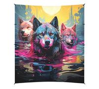 Fantasia Acquerello Lupi Tenda da Spiaggia Facile da Montare,Parasole per Campeggio con Sacchi di Sabbia,Palette e Picchetti Ideale per Picnic