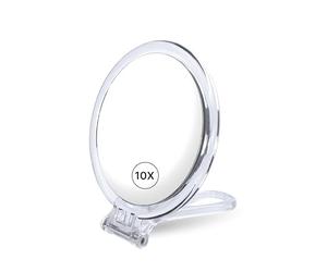 Fantasia Beauty Specchio da viaggio con ingrandimento 10x, ideale come specchio per il trucco da viaggio, specchio ingranditore con cornice in acrilico e sacchetto di stoffa, perfetto per trucco e