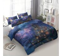 Fantasia Cartone Animato Castello Copripiumino 150 X 220 Cm, Copripiumone In Microfibra Ultra Morbida Con Federa, Biancheria Da Letto Leggero E Traspirante Per Bambini Adulti Adolescenti Viola