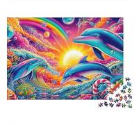Fantasía delfín Extra Thick Cardboard Arte de fantasía del arco iris Jigsaw Puzzle Adults Age 12 Up Stress Relief Travel Activity Ideal Gift for Teen Puzzle Fans 12 18 70x50cm/1000pcs